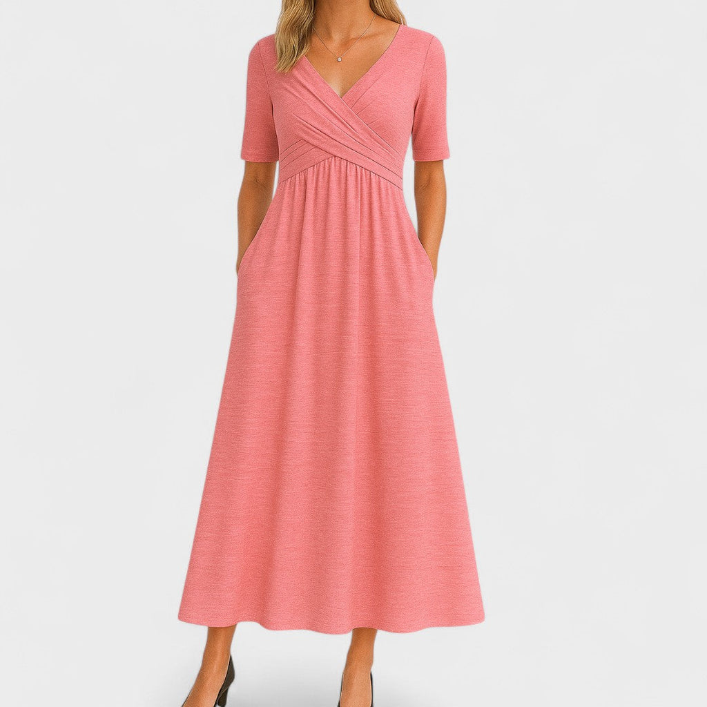 Women’s Short Sleeve V Neck Dress Midi