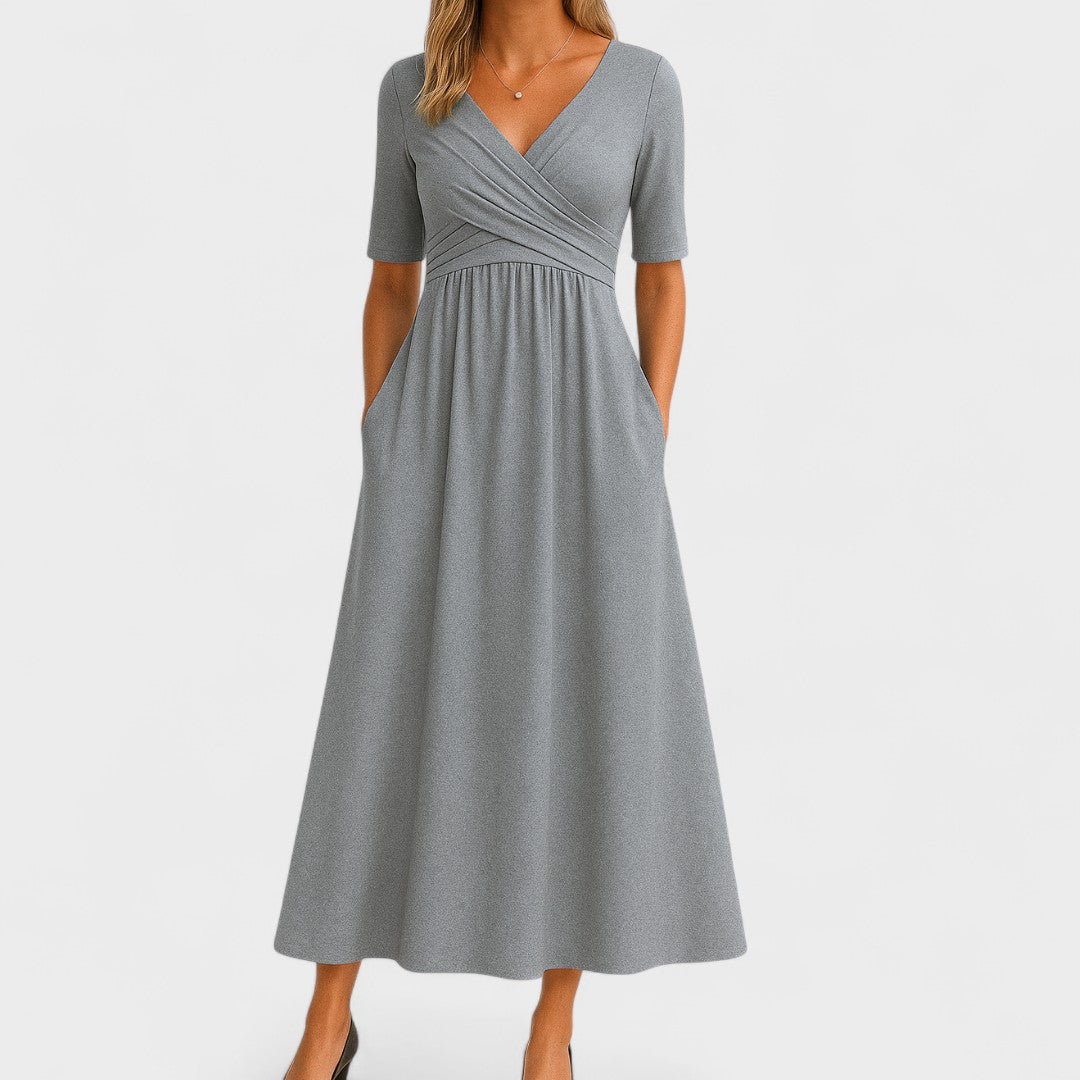 Women’s Short Sleeve V Neck Dress Midi