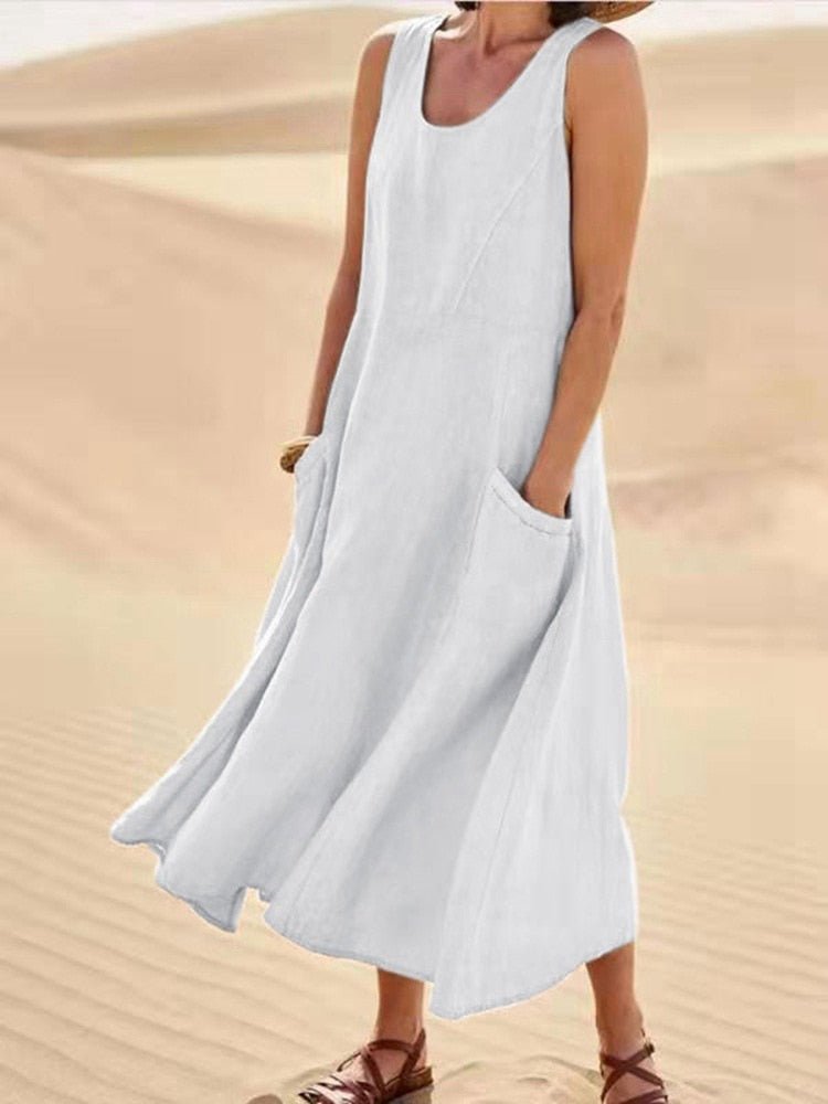 Women’s Sleeveless Scoop Neck Dress Maxi