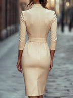 Women’s V Neck Belted Dress Midi