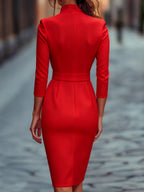 Women’s V Neck Belted Dress Midi