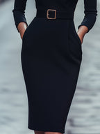 Women’s V Neck Belted Dress Midi