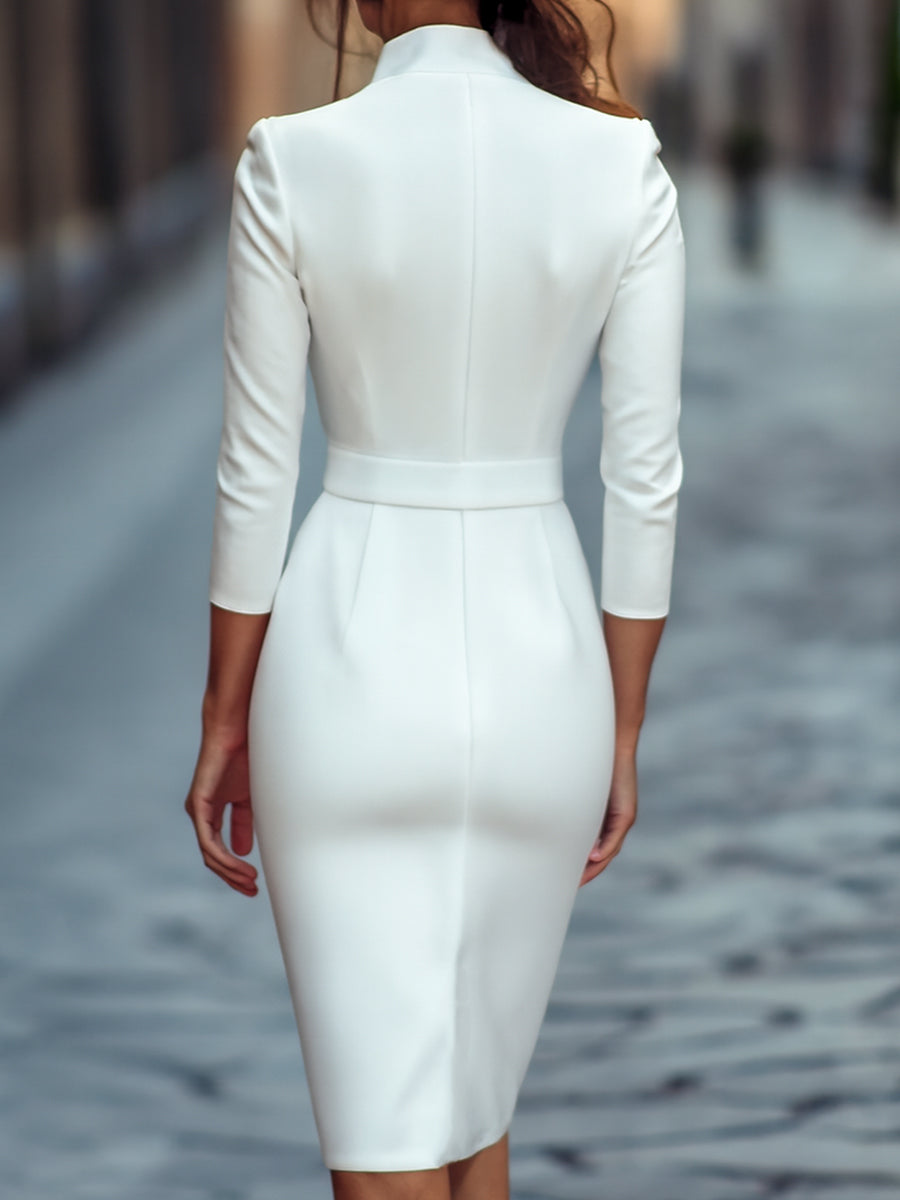 Women’s V Neck Belted Dress Midi