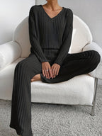 Women’s V Neck Lounge Set Long Sleeve