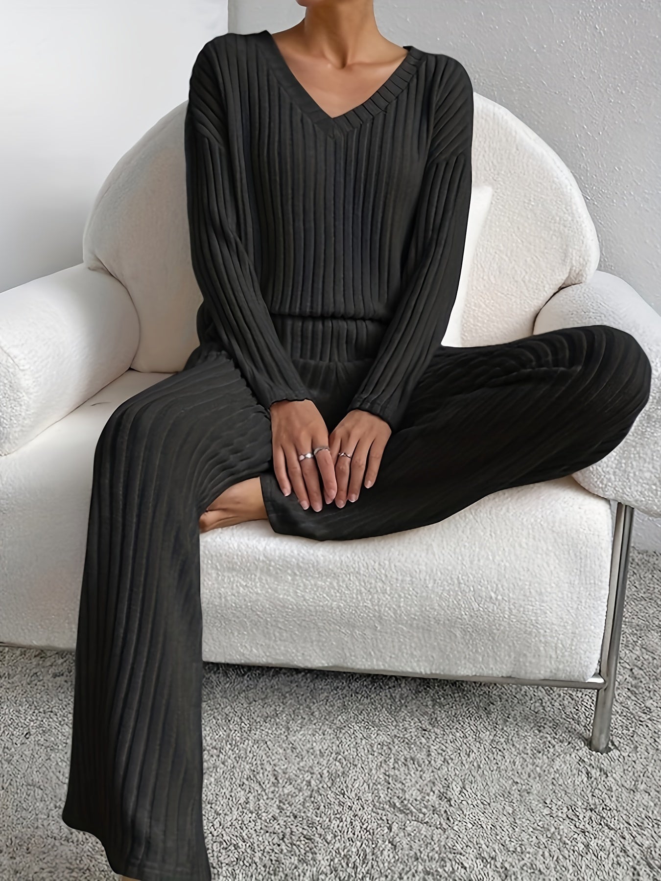 Women’s V Neck Lounge Set Long Sleeve