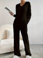 Women’s V Neck Lounge Set Long Sleeve