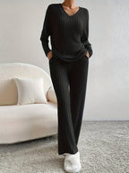 Women’s V Neck Lounge Set Long Sleeve