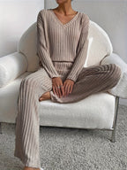 Women’s V Neck Lounge Set Long Sleeve