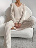 Women’s V Neck Lounge Set Long Sleeve