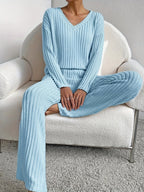Women’s V Neck Lounge Set Long Sleeve