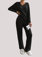 Women’s V Neck Lounge Set Long Sleeve
